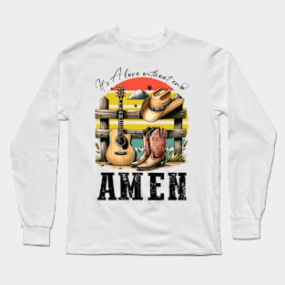 Love of Country Music Amen Retro Country Music Heartbeat Western Cowboy Cowgirl Gift Long Sleeve T-Shirt